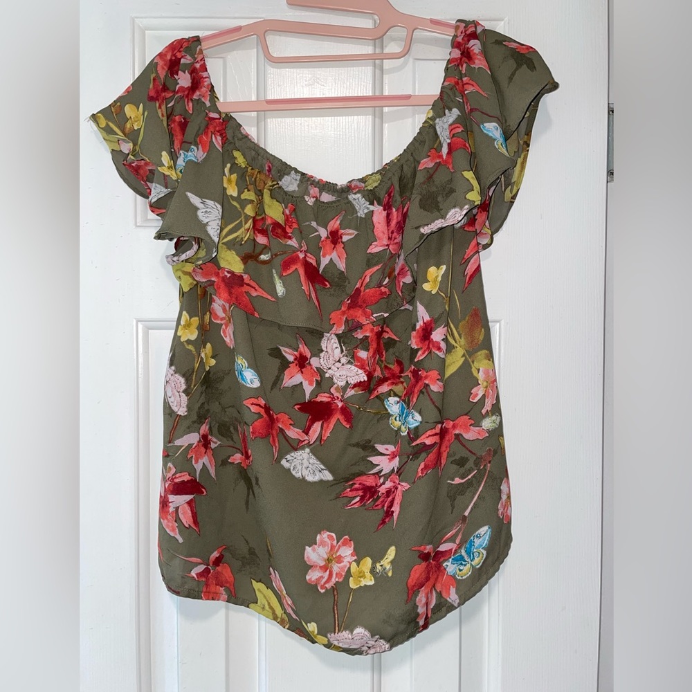 Mauve Anthropologie Olive Floral Off The Shoulder Lightweight Blouse -Medium